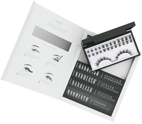 Set zur cluster wimpern zur DIY Wimpernverlängerung zu Hause Nanolash - komplettes Set zu Wimpern Extension zu House, 36 Wimpernsegmente + Bonder + Sealer + Remover + Applikator (HARMONY)