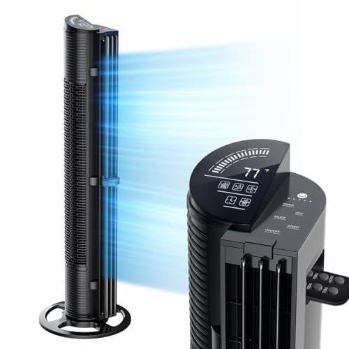 Turmventilator für Schlafzimmer, Ultty 101,6 cm, leistungsstarker Ventilator mit Fernbedienung, extrem leise, blattloser Ventilator, oszillierend, 10 m/s, 6 Geschwindigkeiten, 3 Modi, 15 Stunden