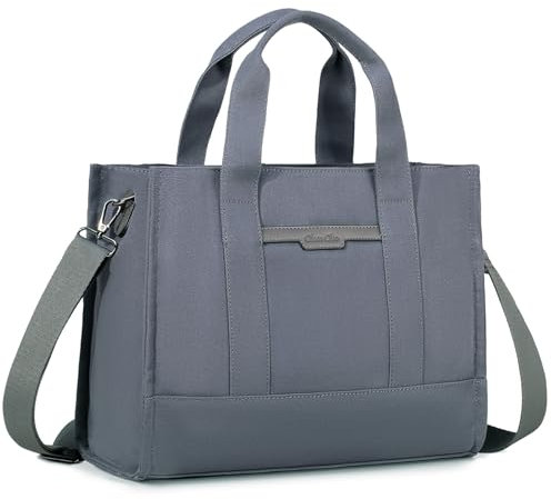 Chase Chic Canvas Handtasche Damen,14 Zoll Umhängetasche Tote Bag,Shopper Tasche mit Reißverschluss Mehrfachtasche Crossbody Bag für Arbeit/Reisen/Schule,Grau
