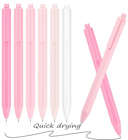 Dacono Ästhetische Kugelschreiberstifte （Macaron Rosa） Pastell Roller Kugelstifte, 0,5 mm Einziehbare Gel - Tintenstifte | Schwarze Tinte | Netter Ball Point Pen - Pack von 5