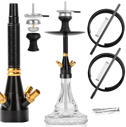 REANICE Shisha Set,4 Schlauch Adapter Shisha Aluminiumrohr mit Molassefänger,Ausgestattet mit 2 Silikonschläuchen