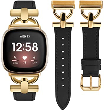 Wearlizer Cinturino in pelle compatibile con Versa 4/Versa 3/Sense 2/Sense Cinturini per donne e uomini, cinturino in pelle di qualità con fibbia in metallo a forma di D per smartwatch Versa 4/Versa 3
