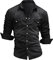 Rodawu Mens Denim Shirt Stretch Cotton Cowboy Button Down Casual Jacket Muscle Fit Black L