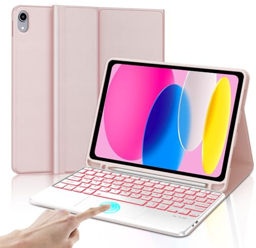 IVEOPPE Tastiera iPad 10 Generazione 10.9 2022 con Touchpad, Cover iPad 11 Pollici (A16, 2025) Tastiera Trackpad, Custodia Tastiera Italiano QWERTY Bluetooth Retroilluminata con Portapenna, Rosa