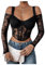 GORGLITTER Women's Cold Shoulder Lace Corset Crop Tops Long Sleeve Sexy Bustier Skinny Party Going Out Top Black M