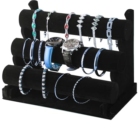 Shengxi Schmuckständer Samt 3 Etagen Schwarz Armbandständer Schmuckständer Abnehmbare Armband Halterung T-Form Armbandhalter für Uhren Armbänder Halsketten