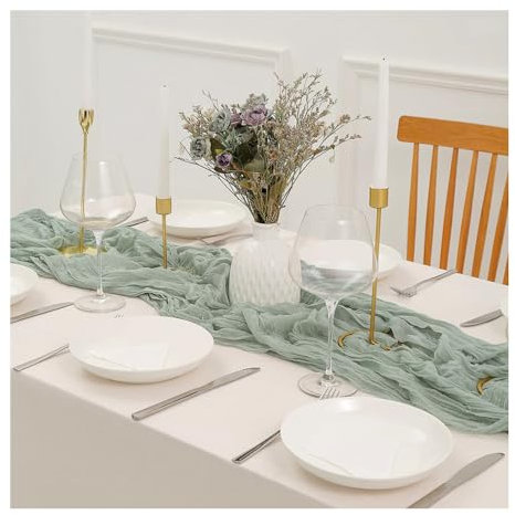 Bieiyhe Käsetuch Tischläufer Mintgrün 90x300 cm - Musselin Boho Chiffon Gaze Rustikaler Dekostoff für Hochzeit, Taufe, Küche, Geburtstagsparty
