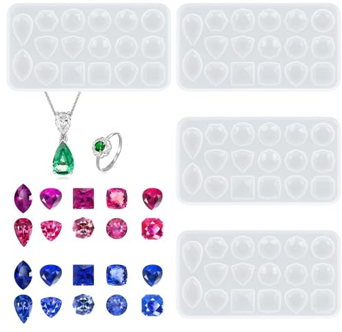 JJUNW Silikon Edelstein Formen, 4Stück DIY Edelstein Silikonform, Epoxidharz Formen für Herstellung von Ohrringen Anhänger Halskette Schlüsselanhänger Eiswürfel DIY Schmuck machen Dekor