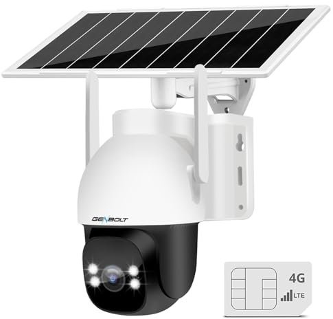 GENBOLT 2K 4G LTE AOV Solar Security Camera Outdoor Wireless No WiFi, 7/24 Recording Surveillance IP Camera with F1.0 Aperture, 90FT AI Detection Human/Vehicle