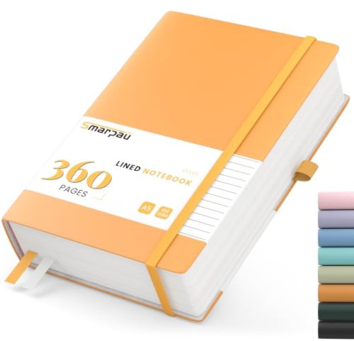 Smarpau Thick A5 Lined Notebook, 360 Pages Journal Notebook with Sticky Notes, 100gsm Thick Paper Journals for Women Men School Office Writing, 14.5 x 21cm - Orange