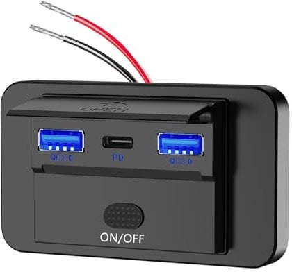 12V USB C Socket - 3 Holes QC3.0 & PD Type C Quick Charge for 12v/24v Car, Boats, Marine, Motorcycle, Truck