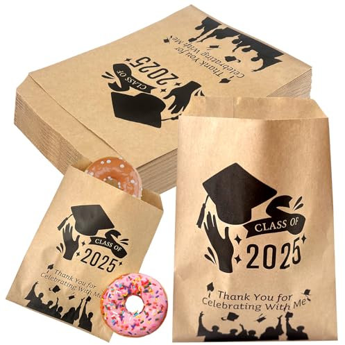 KEAGAN 100 Stück Süßigkeiten- und Keks-Geschenktüten zum Schulabschluss, als Gastgeschenk für Glückwunsch-Gäste, Absolventen, Snack- und Leckerlibeutel aus Kraftpapier Abschlussfeier