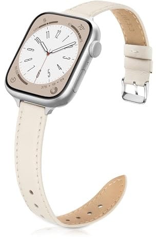 Tuocal Genuine Leather Strap Compatible with Apple Watch Strap 38mm 40mm 41mm 42mm(Series 10) for Women Men, Slim Thin Elegant Narrow Wristband for iWatch Series 10 9 8 7 6 5 4 3 2 1