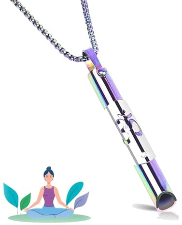 Modurio Colourful Breathing Necklace, Titanium Steel Anxiety Relief Necklace, Breathing Resistance Whistle, Stop Vaping Breath Link for Anxiety & Stress, Relax Gifts for Adults/Men/Women/ADHD, Yoga