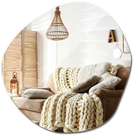 Miroir 47,9x48,3 cm sans Cadre Forme Organique pour Salle de Bain, Chambre, Salon ou Entrée Design Moderne Miroir Mural Asymétrique Décoration Intérieure Élégante