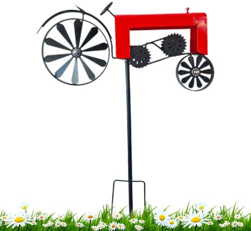 Traktor Wind Spinner, Windmühle mit Traktormotiv, Gartenstecker Metall Traktor Windmühle, Handgefertigtes Windrad Garten Metall Trecker, Windspiel für Garten, Rasen, Terrasse