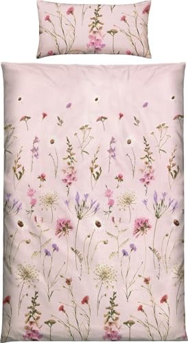 REDBEST Seersucker Bettwäsche Wiesenblumen Rose Größe 40x80 cm / 135x200 cm - sommerlich-leicht, pflegeleicht, bügelfrei, mit Reißverschluss