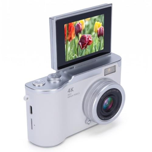 Zunate 48MP 1080P Digitalkamera, Autofokus Vlogging Kamera mit 2.4 Flip Screen und 18X Zoom, eingebautes LED Licht, Selbstauslöser, für YouTube Fotografie und Reisen (White)