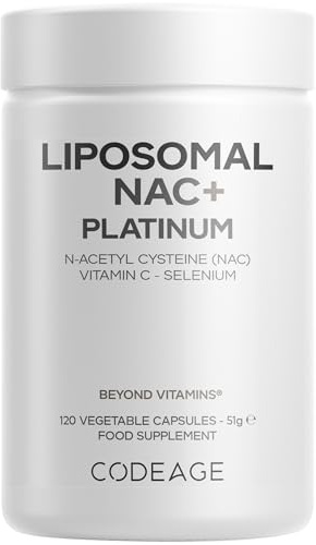 Codeage Liposomal NAC+, N-Acetyl L-Cysteine, Vitamin C, 120 Capsules | NAC N-acetyl L-cysteine with vitamin C, selenium, liposomal delivery. Gluten-free, vegan, non-GMO.