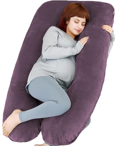 U Shaped Full Body Pregnancy Pillow with Removable Cover for Maternity Women,Pregnancy Pillows for Sleeping,Support for Back, Legs, Belly,55 Inch Pregnancy Pillow for Women (Cotton, Dark Purple)