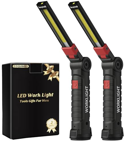 Coquimbo Geschenke für Männer Werkstattlampe LED Arbeitsleuchte, 2 Stück | Wiederaufladbare Werkstatt Handlampe, KFZ Werkzeug mit Magnet und Haken für Autoreparatur Camping und Notfall
