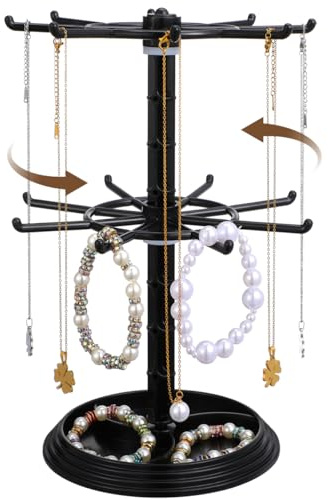 Tofficu Rotating Necklace Holder Stand 3 Tier Jewellery Hanger for Necklaces Bracelets Keychains Small Accessories Desktop Display Rack Space Saving Jewellery Organiser for Home