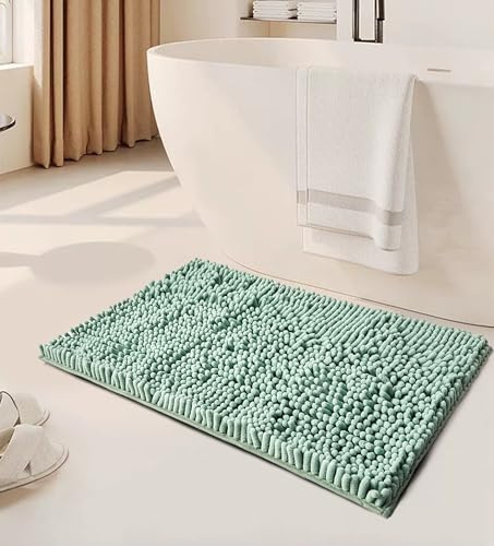 GC GAVENO CAVAILIA Faux Fur Bath Mat 1Piece | Bathroom Mat Fluffy Rug Large Sage Green Bath Mat Non Slip 50 x 80cm | Super Absorbent & Quick Dry Thick Shaggy Bathmat Extra Soft Pedestal Mats