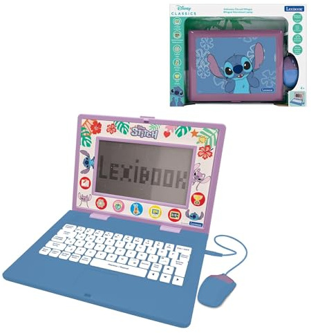 Lexibook, Disney Stitch, Bilingual and Educational Laptop ENGLISH/FRENCH, Toy for Children, 170 Activities to Learn, Play Games and Music, Large Screen, Blue/Purple, JC599Di1LXB
