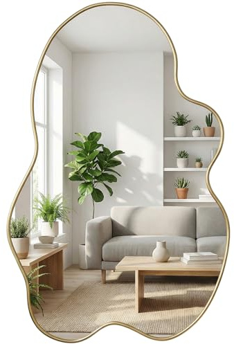 Yvsevnr Spiegel Asymmetrisch Groß Gold Wandspiegel Flur 60 x 90 cm | Unregelmäßiger Wandspiegel Dekorative Spiegel Schminkspiegel Badezimmerspiegel für Wand Wohnzimmer Schlafzimmer Bad Eingang