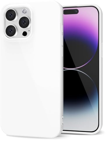 LoeoeL for iPhone 14 Pro Max Phone Case Liquid Silicone, Cute Girly Thin Ultra Slim Jelly Soft Rubber Gel Plustective Glossy Hard Plastic Case, Plain Solid Color Cover for Women Girl, White