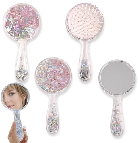 DOVBAN 2 Pièces Miroir a Main,Miroir Portable Professionnel,Poignée Ronde,Avec Peigne Coussin d’Air,Polyvalent,Pour Voyage,Salle de Bain,Bureau,Maquillage(Rose)