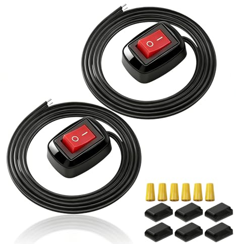 Medrialife 2 PCS Interruttore 12V/24V ON/OFF con LED, Pulsante Rocker con Cavo 75 cm, Montaggio Superficiale 3A per Luci Auto, Barre LED, Camion, Barca (Rosso)