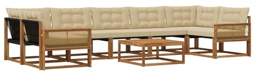 vidaXL Outdoor-Sofagarnitur mit Kissen 8 pcs Natur und Beige, Moderne Garten-Sofaset, wetterfeste Möbel, schicke Kollektion, bequemes Loungesofa für die Terrasse