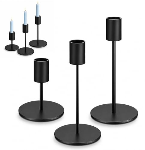 Kerzenständer Schwarz,3 PCS Kerzenhalter Stabkerze,Kerzenständer Stabkerzen | Vintage Stabkerzenhalter für Abendessen Haus Tischdeko Hochzeit Geburtstag Party - 3 Größen