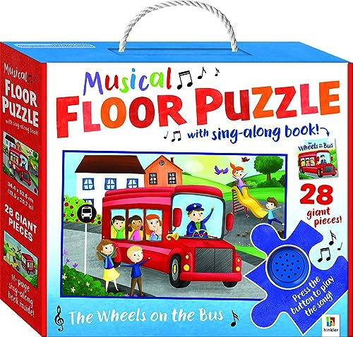 Hinkler | Wheels on the Bus Nursery Rhymes Floor Puzzle with Sounds and Story Book | Musical Nursery Rhyme Button | Story Book for Toddlers | Ages 3 Years Plus
