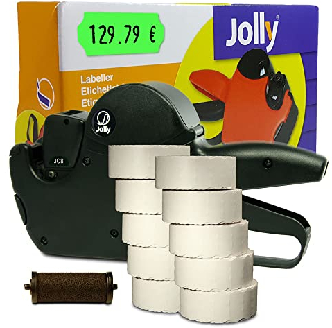 Preisauszeichner Set Jolly C8 inkl. 10 Rollen 26x12 Preisetiketten - leucht-grün permanent + 1 Farbrolle | MHD Datumsauszeichner | HUTNER