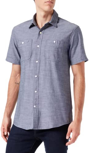 Amazon Essentials Chemise en Chambray à Manches Courtes et Coupe Classique Homme, Gris, XXL