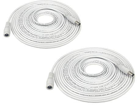 2pcs/pack 5m 16.4 ft 2.1mm x 5.5mm DC Plug Extension Cable for Power Adapter,12v dc extension,2.1mm extension, 22AWG, White