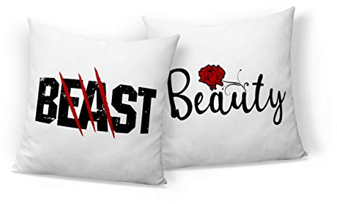 clothinx Beauty und Beast Deko-Kissen Set Bedruckt Perfekt Als Valentinsgeschenk für Pärchen