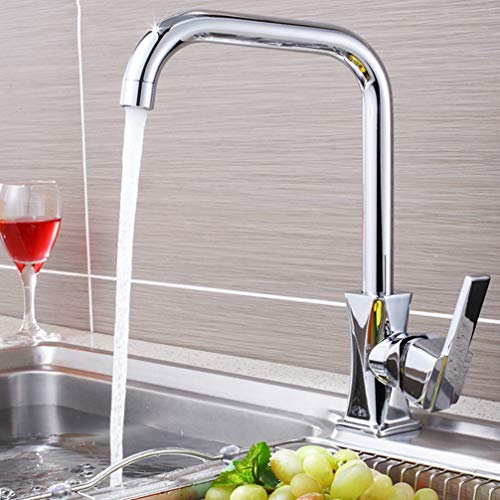 FZHLR Acero Mezclador De Cocina Tap.Stainless Roating De 360 Grados En Frío Y En Caliente Bsain Faucet.Swivel Acabado Cromado Sola Manija Grifo De La Cocina