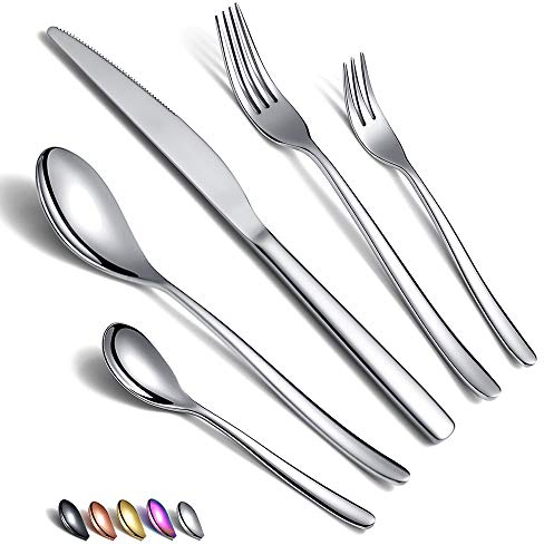 Juego de cubiertos de 30 piezas, juego de cubiertos de acero inoxidable, juego de cubiertos para pulir espejo, juego de utensilios de servicio para 6