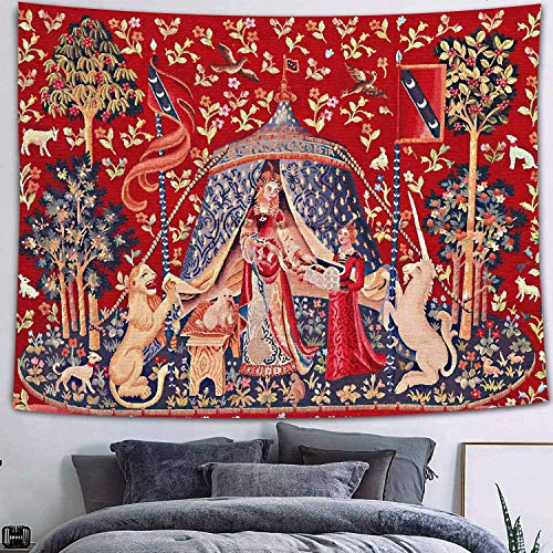 FEASRT Wandbehang, mittelalterliche Prinzessinnen-Wandteppich, Maiden und Einhorn, europäischer königlicher Wandteppich für Schlafzimmer, Wohnzimmer, Wohnheim, Dekor, 203.2 x 152.4 cm, GTQQAY1210