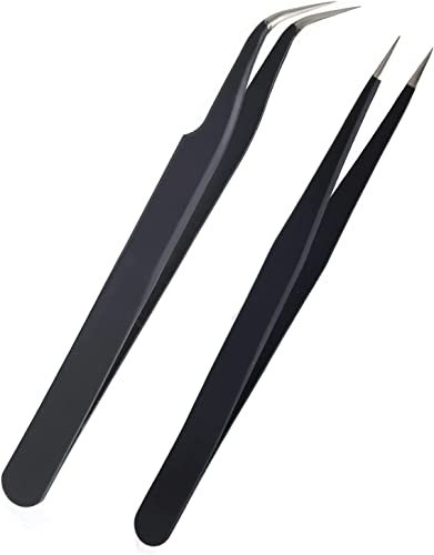 Fine Point + Slant Tweezers for Women and Men，Splinter Ticks, Facial, Brow and Ingrown Hair Removal， Needle Nose Precision Best Tweezers for Chin Hair(Black