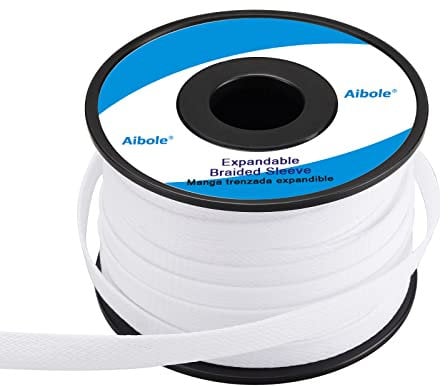 PET Expandable Braided Sleeving 100Ft-1/4 inch Wire Loom, Aibole Braided Cable Sleeve Wire Wrap,White