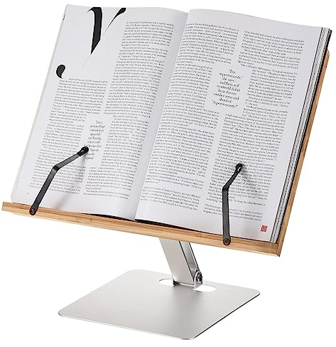sourcing map Aluminum Buchständer für Lesen 180° Rotate Buchhalter mit Papier Seite Klammern Höhe Einstellbar Kochbücher Ständer für Bücher Laptop Lehrbuch Magazin