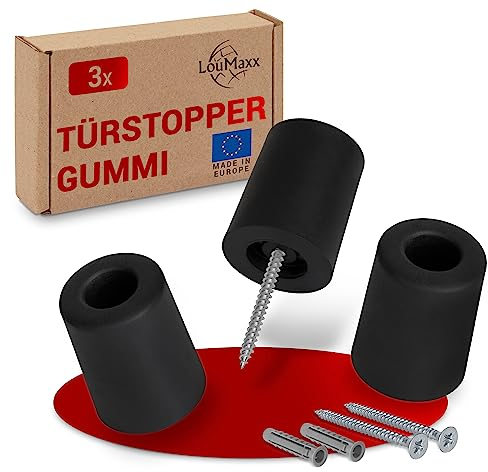 LouMaxx Türstopper Boden aus Gummi - Bodentürstopper Ø 40 mm x 50 mm zum Schrauben - Zuverlässiger Schutz Gegen Anschlagende Türen - 3er Set in Schwarz