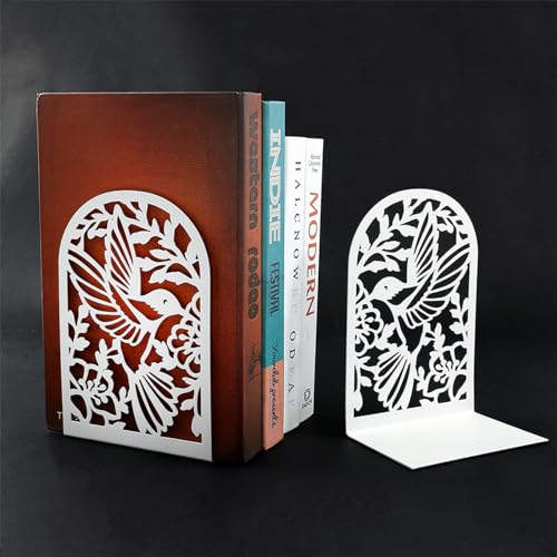 Serre Livre Blanc-Presse Livre en Métal, Cale Livre pour Décoration Bureau, Écoles, CD, Librairie Étagère à Livres bookends 1 Paire