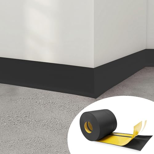 Zócalo de PVC suave, autoadhesivo, 50 x 20 mm, 12 metros, tira de suelo autoadhesiva, para cocina, baño, color negro