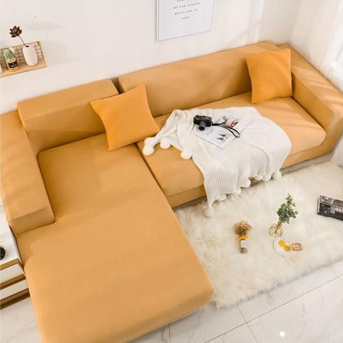 Bishilin Sofabezug Ecksofa Elastisch, Couchbezug 2 Sitzer mit Armlehne Modern Einfarbig 145-185CM Überwurf Sofa Polyester Gelb