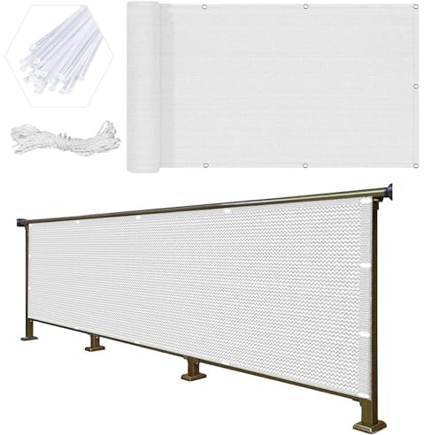 Balkon Sichtschutz Ohne Bohren 150 x 1000 cm Uv-Schutz Windschutz Sonnenschutz Balkonblende Sichtschutzmatte mit Kabelbinder Ohne Bohren für Garten Balkon Terrasse, Weiß